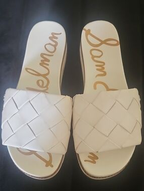Sam Edelman Cream Woven Slide Sandals
